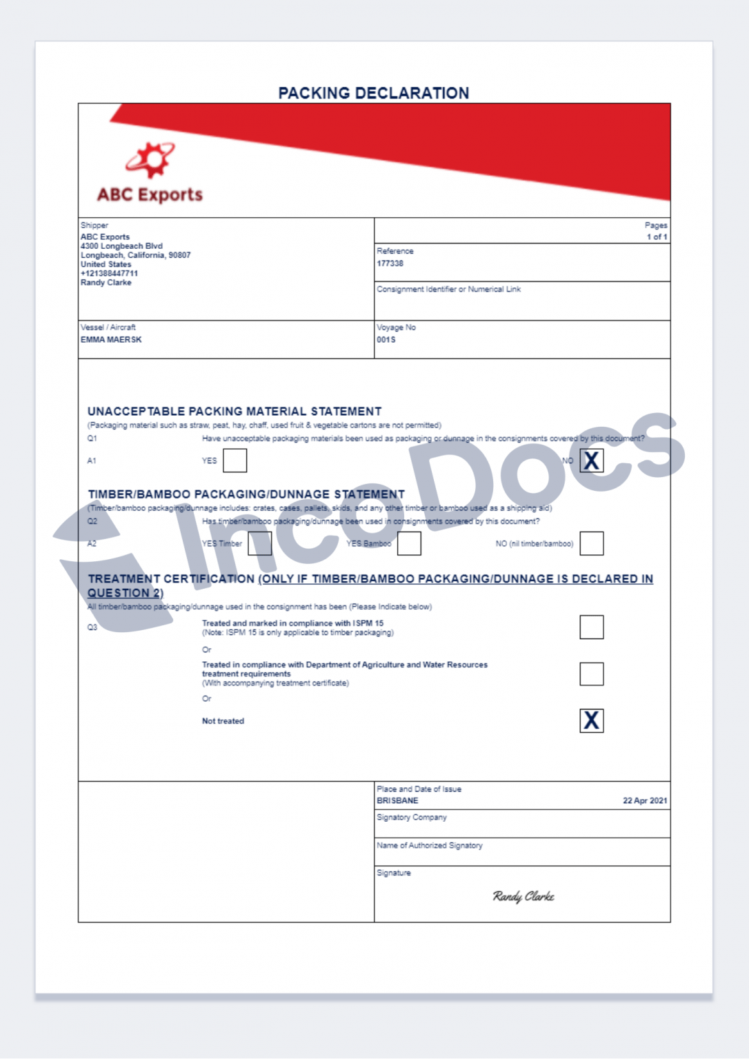 Create and Download a Packing Declaration Document ISPM15 IncoDocs