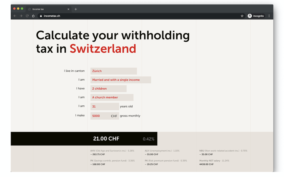 Calculate your withholding tax in Switzerland
