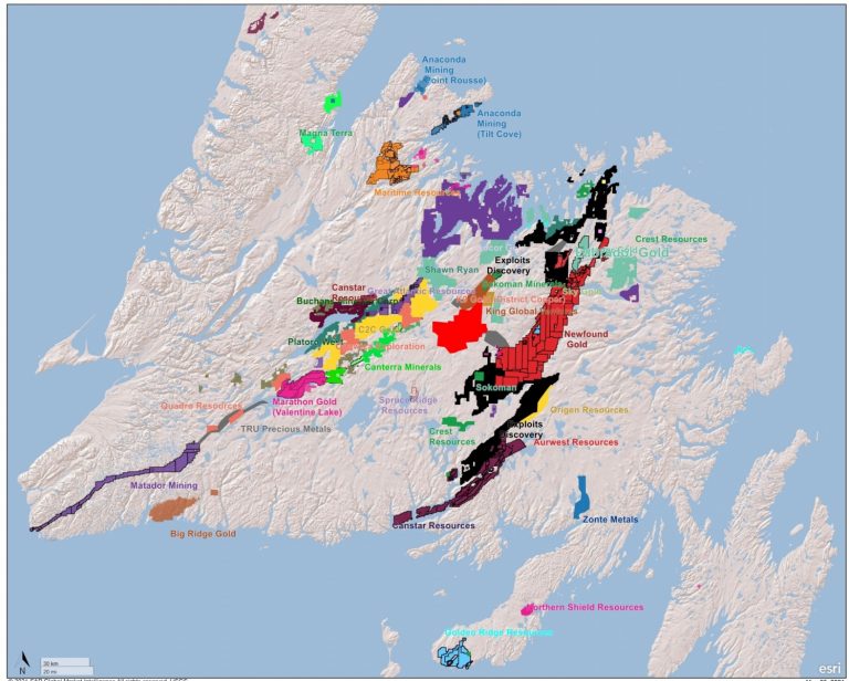 Newfoundland claim map of what is a major “gold rush” in 2021 and