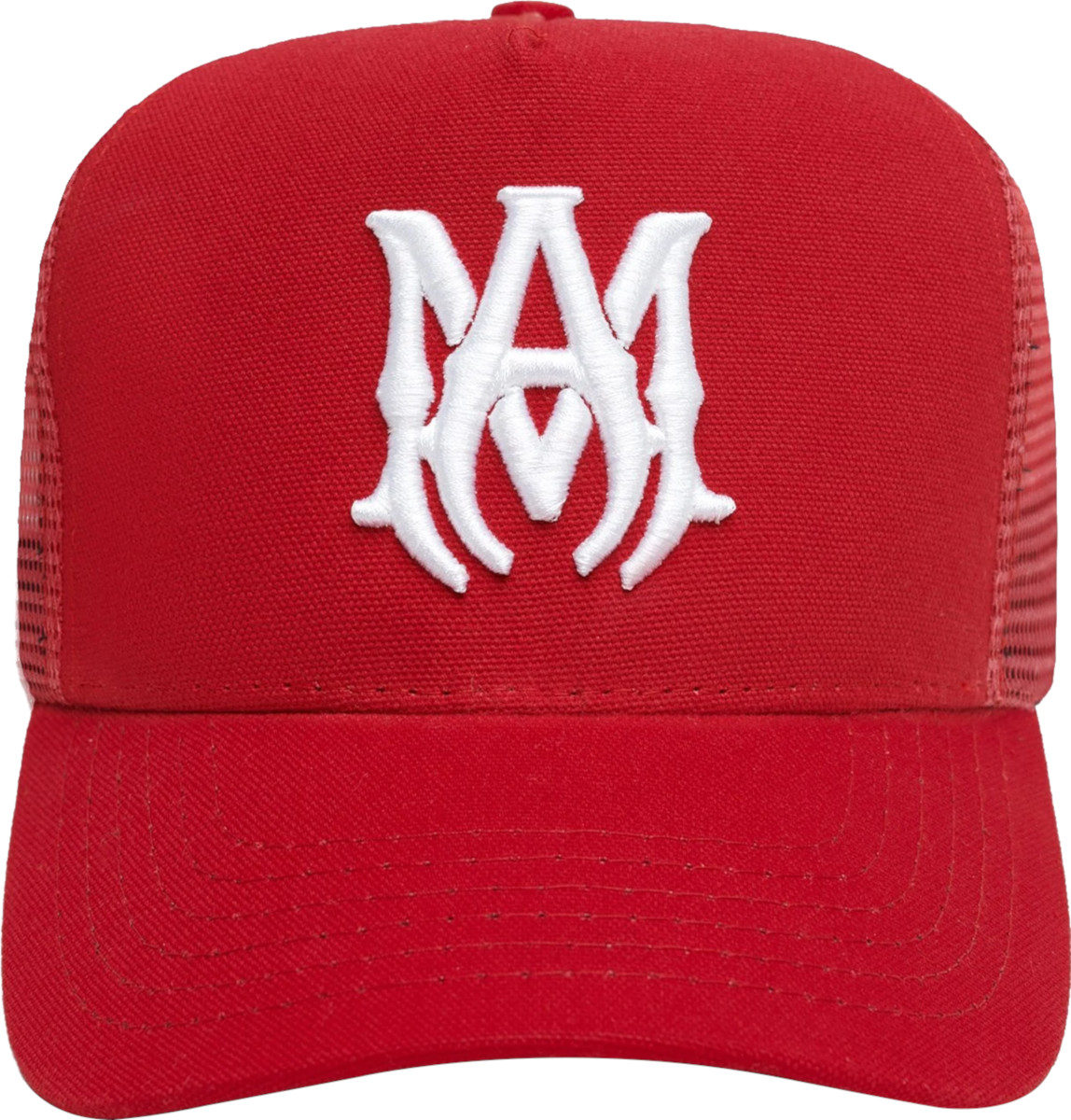 Amiri Red ‘MA Bones’ Trucker Hat Incorporated Style