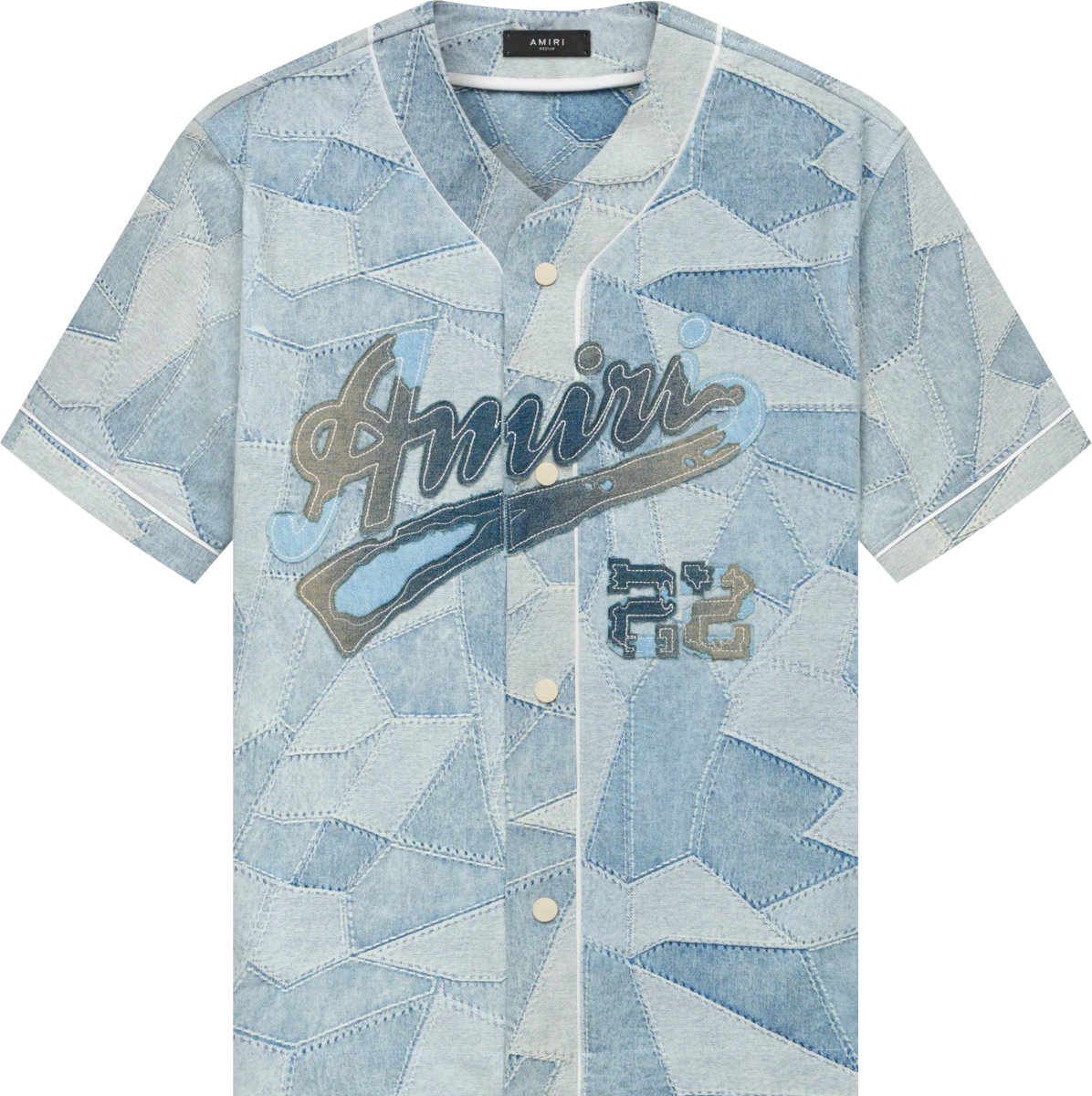 Amiri Blue Denim Patchwork 'Amiri 22' Baseball Jersey INC STYLE