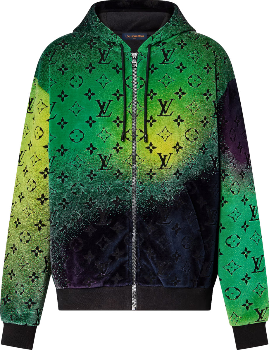 Louis Vuitton Green & Black Gradient Velvet Zip Hoodie INC STYLE