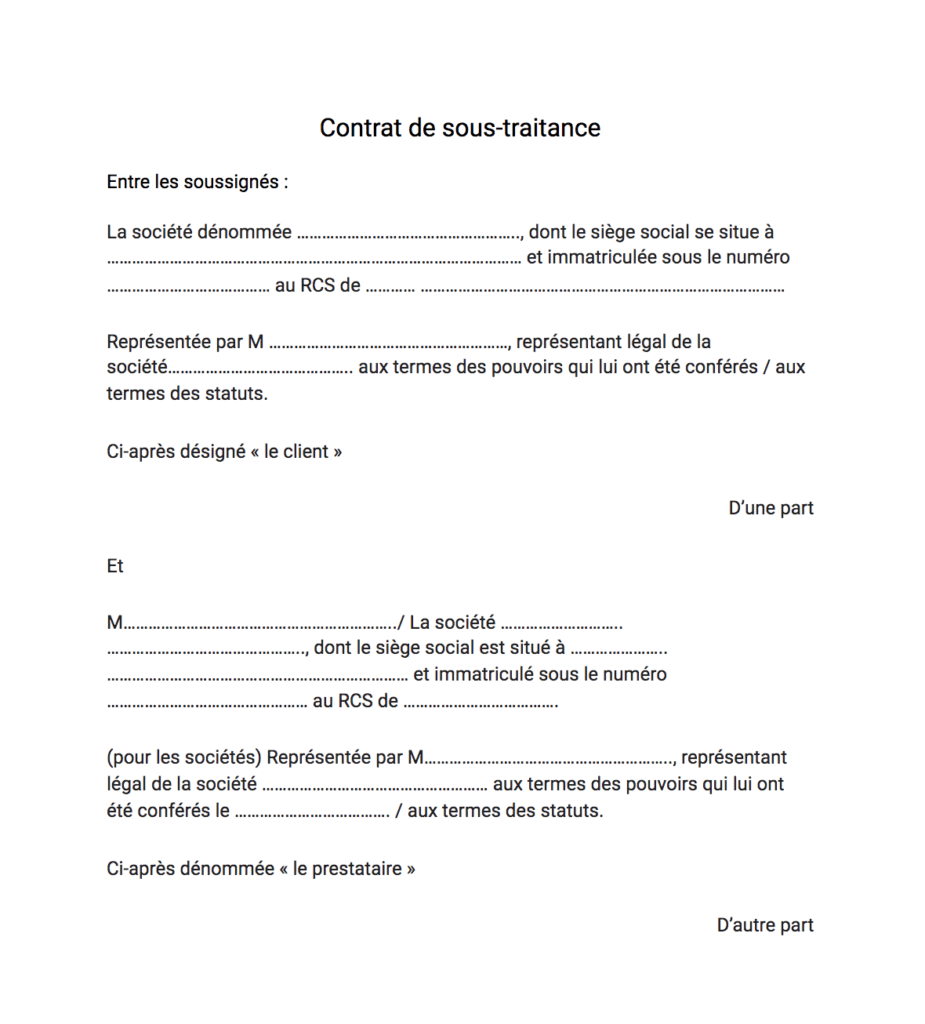 Contrat de SousTraitance Modèle 100 Gratuit & Conseils
