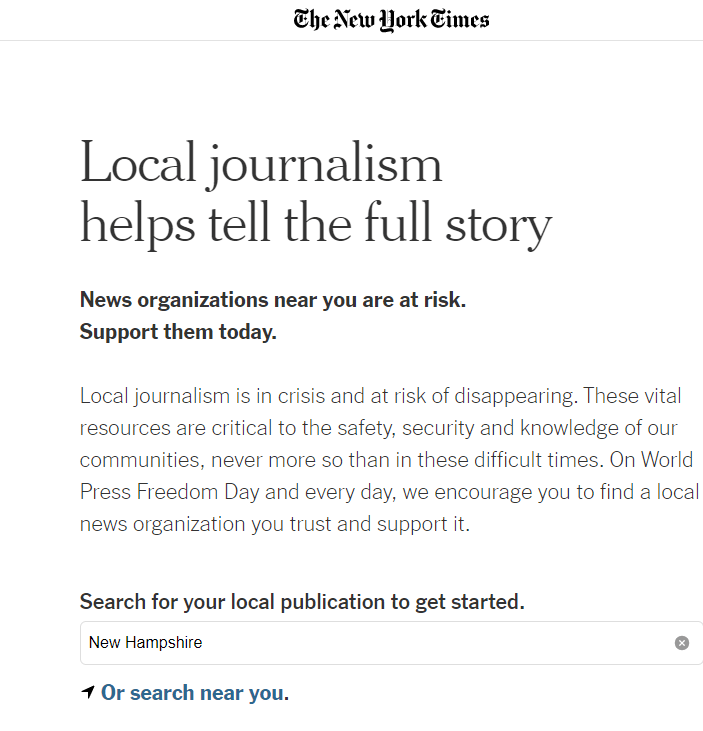 InDepthNH Made the New York Times List of Local News, Twice in Fact