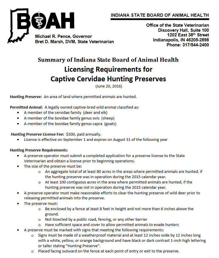 Hunting Preserve Regulations Indiana Deer and Elk Farmers Association