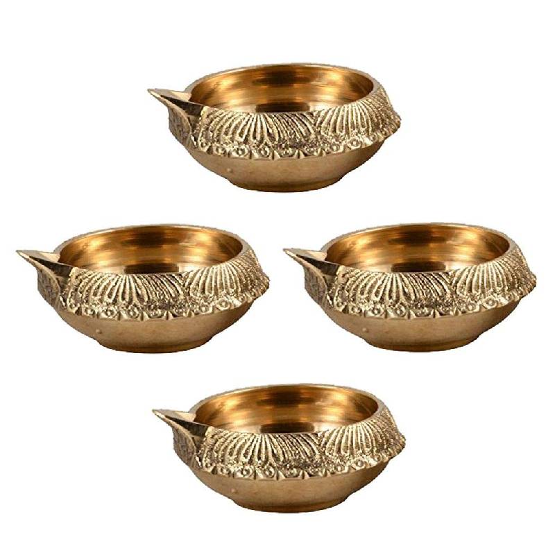 Brass Diya for Diwali in Pure Brass/Diya Lamp Engraved Design Diya (Set