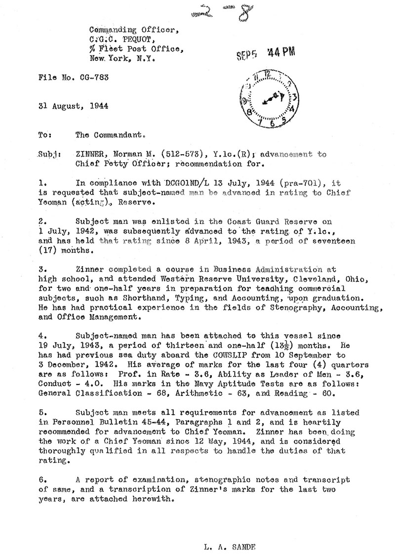 USCG Pequot Norm Zinner
