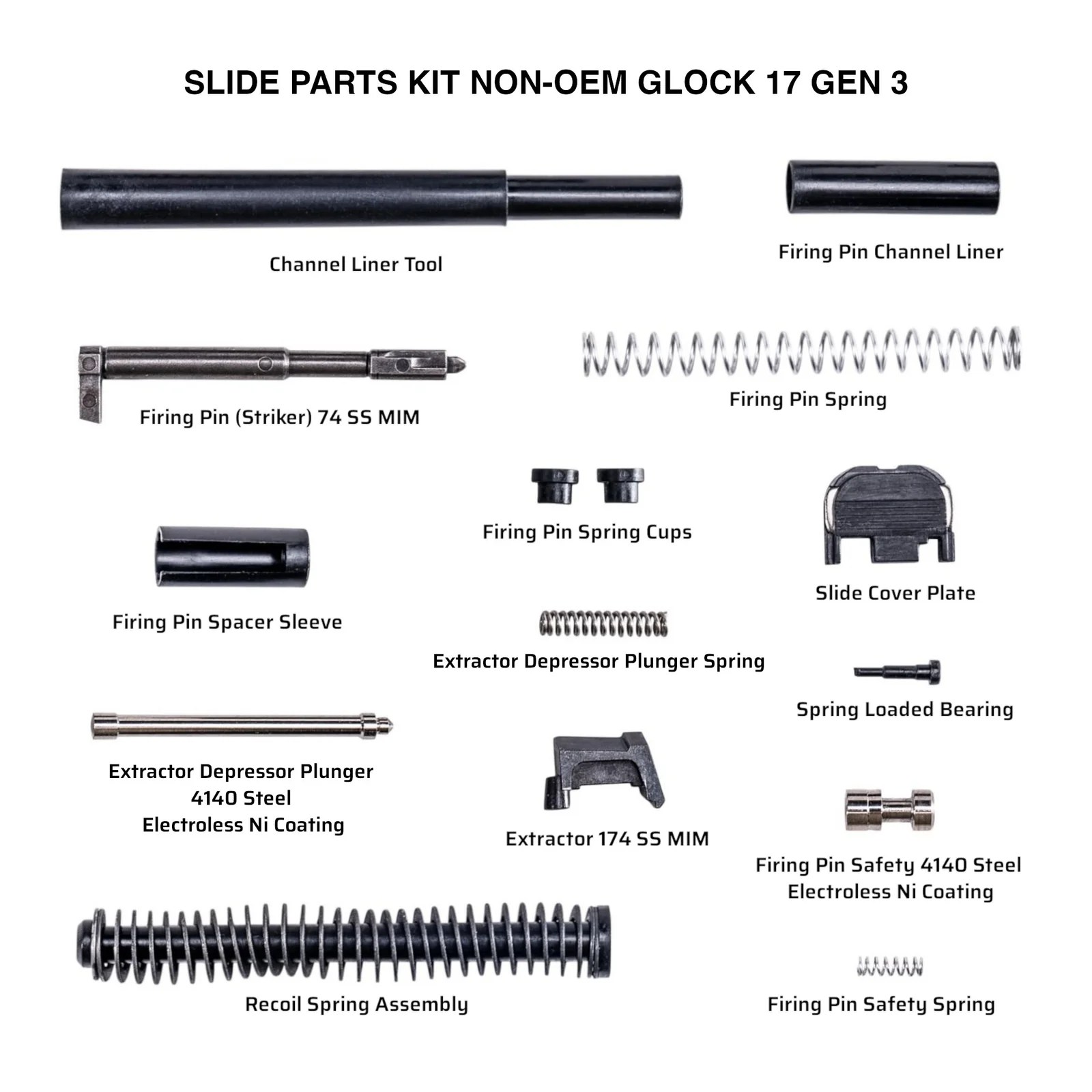 SLIDE PARTS KIT AFTERMARKET GLOCK 9MM MIDSIZE G17 GEN 3 Indie Guns