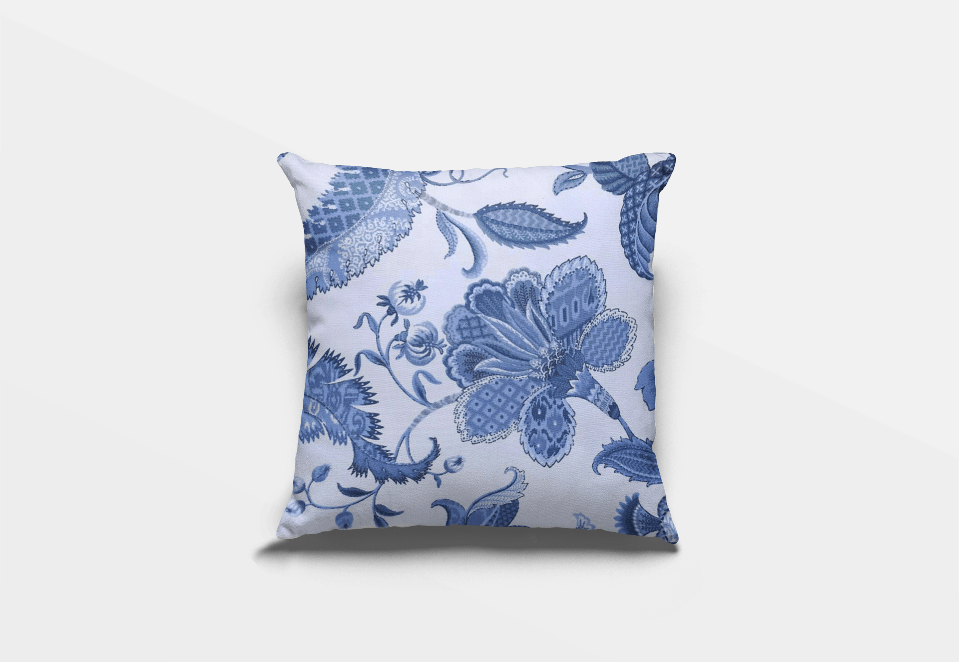 Arabesque Floral (Blue and White Jacobean) Pillow/Pillow Cover