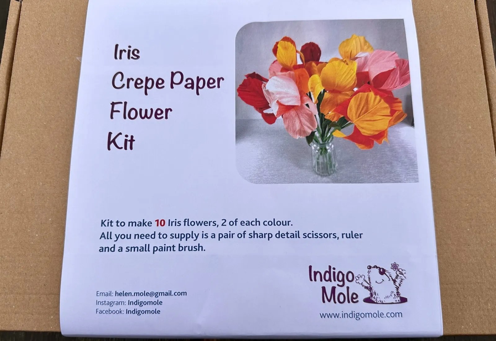Iris Crepe paper flower kit Indigo Mole