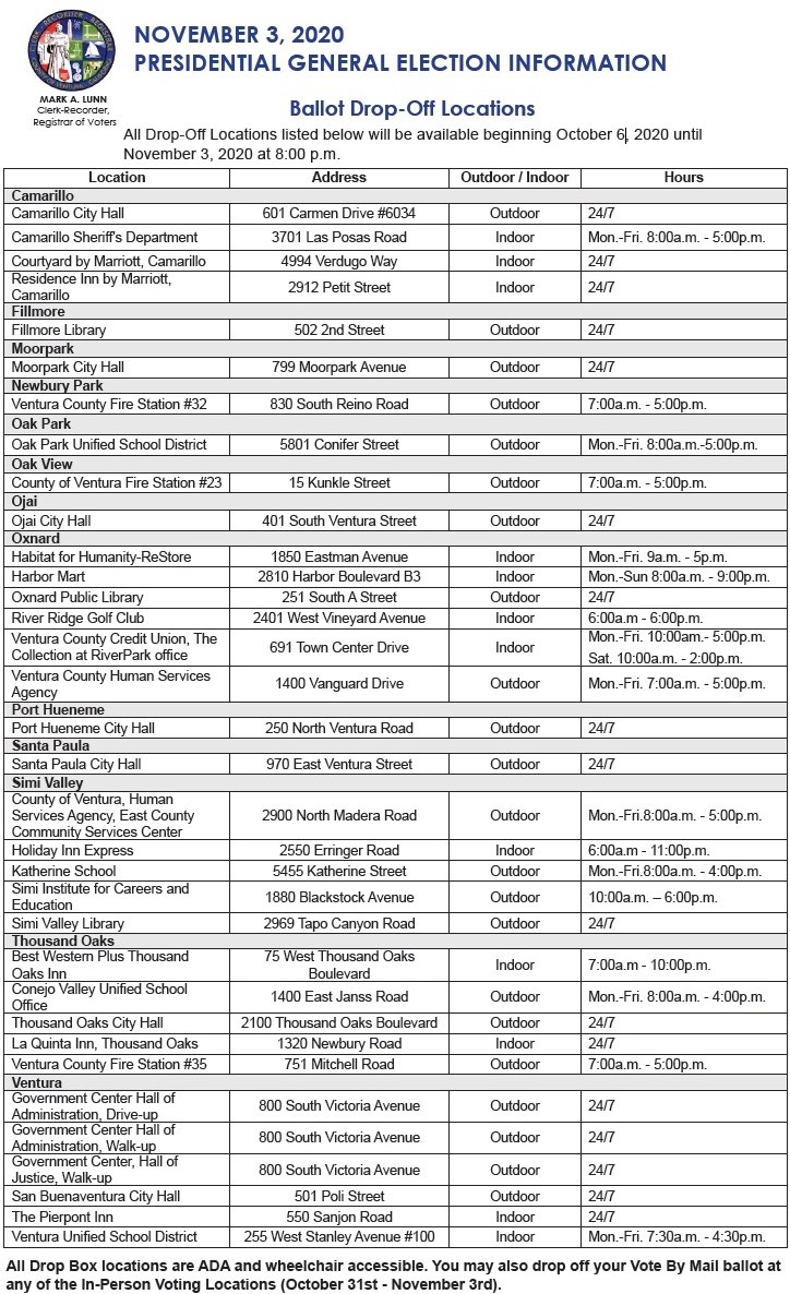 Ballot Dropoff Locations INDIVISIBLE VENTURA