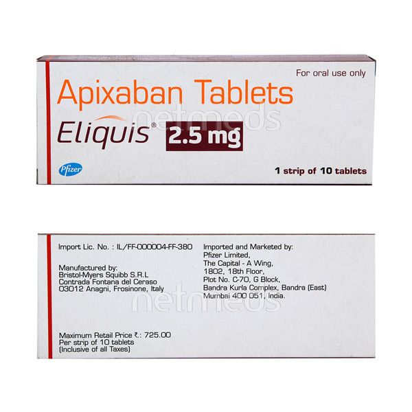 ELIQUIS 2.5MG TAB 10'S (APIXABAN TAB) IndMed