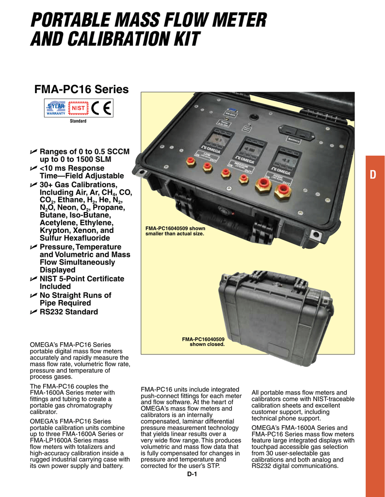 OMEGA FMAPC16031908 Portable mass flow calibration kit 10 SCCM 500