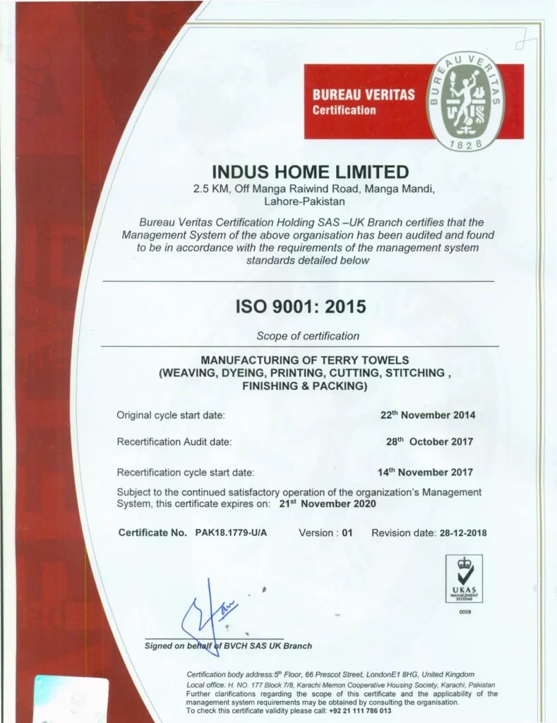 Certifications INDUS HOME LTD