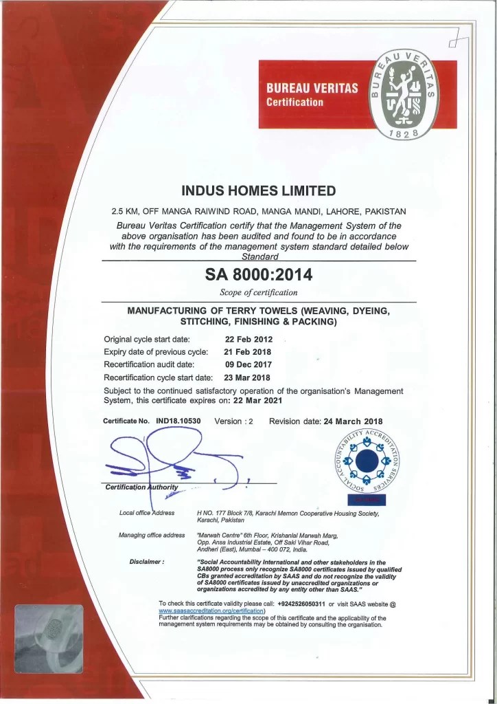 Certifications INDUS HOME LTD