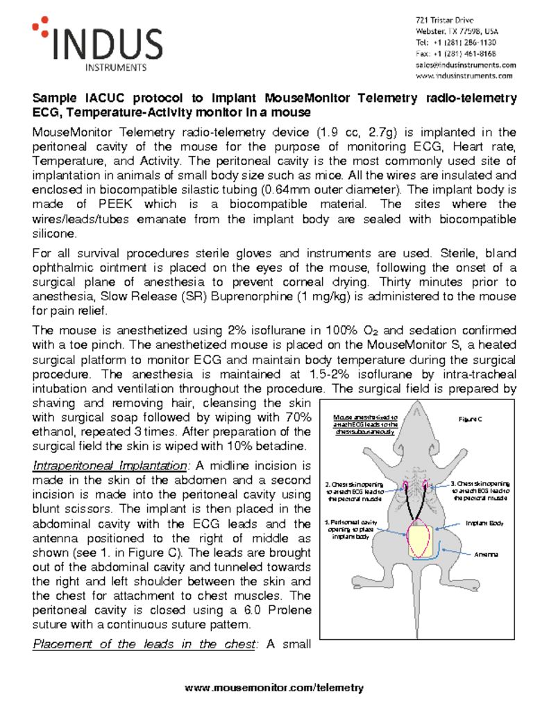 Small Animal Implantable Telemetry Sample IACUC Protocol Indus