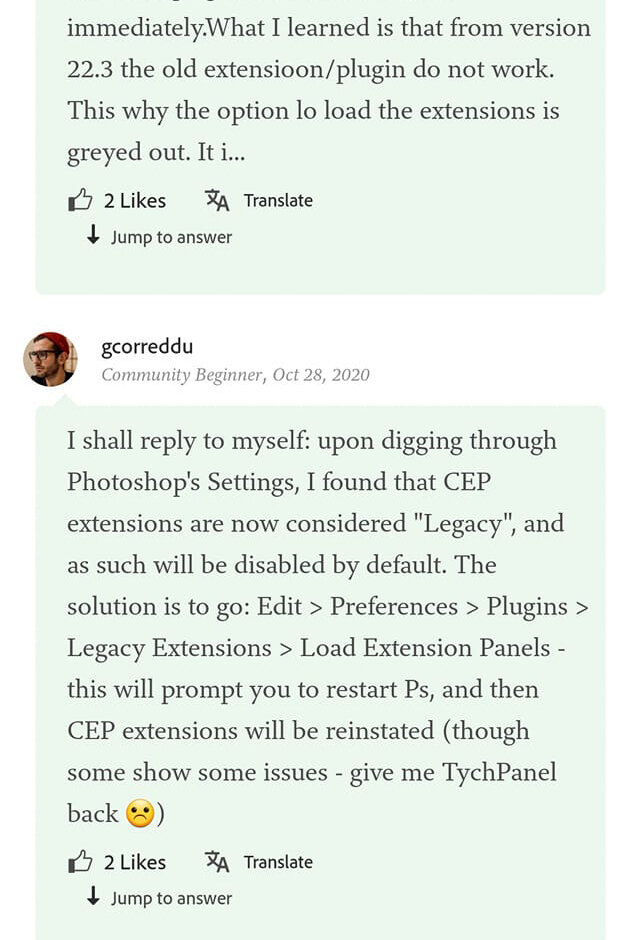 Extensions (legacy) menu grayed out in version 22.3