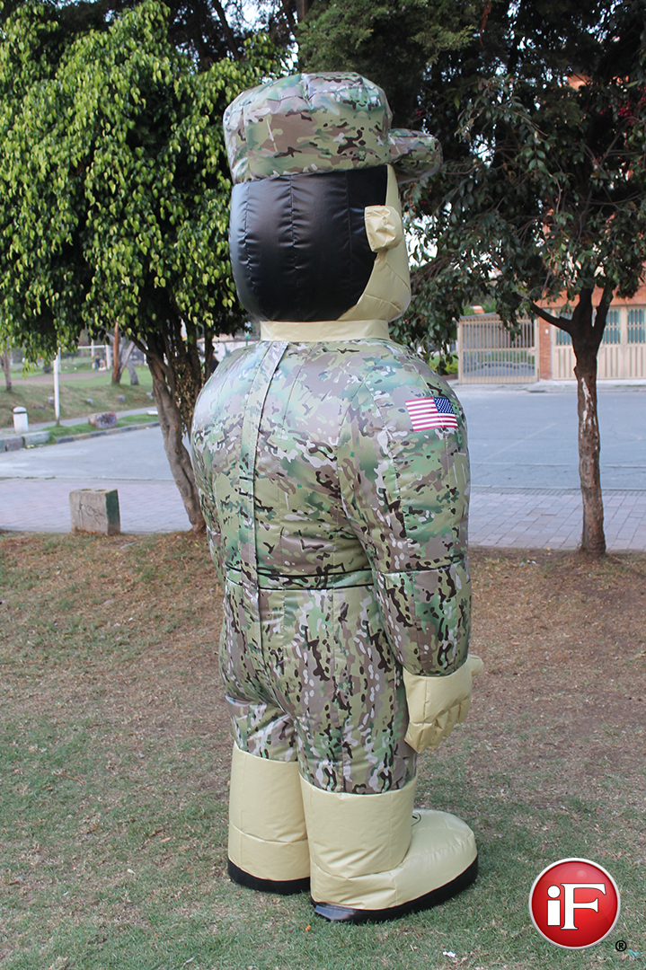 military costume, inflatable military costume, walk about GI joe, army