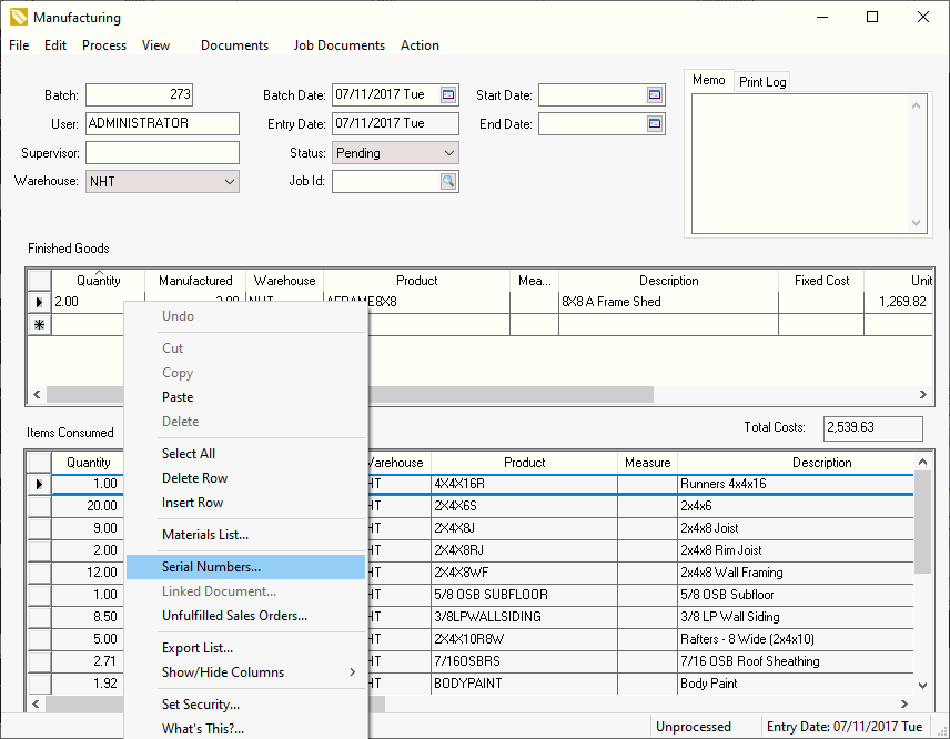 Manufacturing a Serialized Item