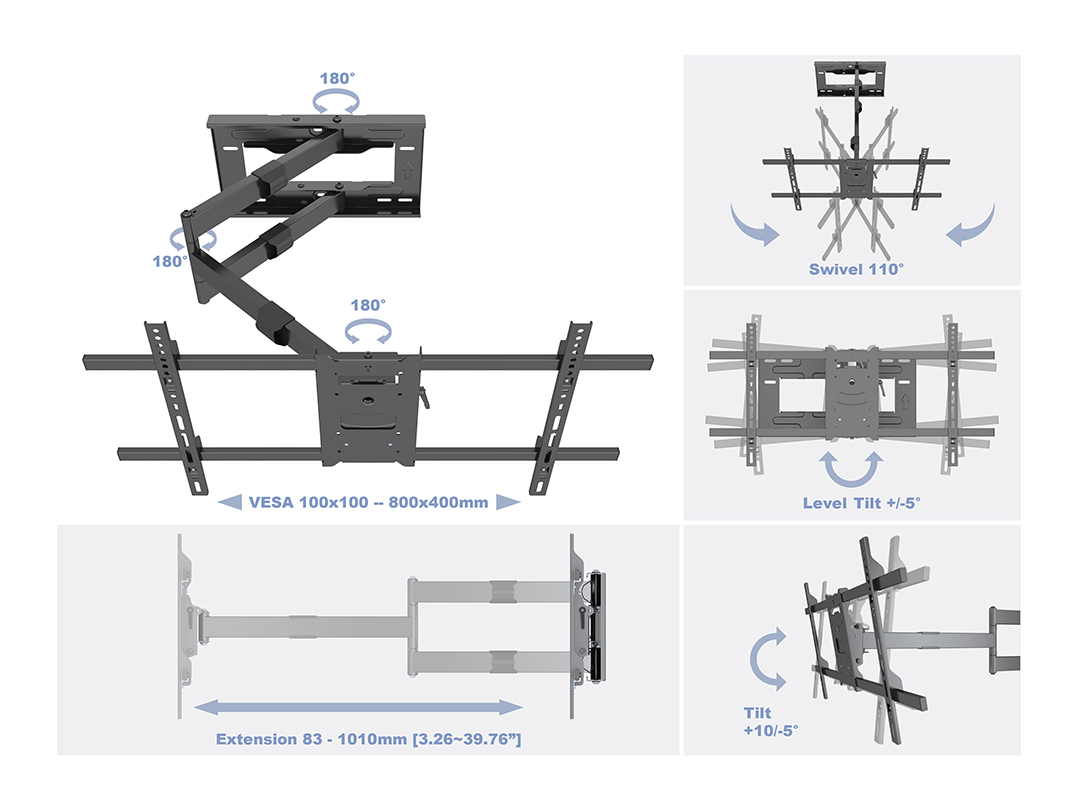 M Universal Long Reach Arm 1010mm HD, Single Multibrackets