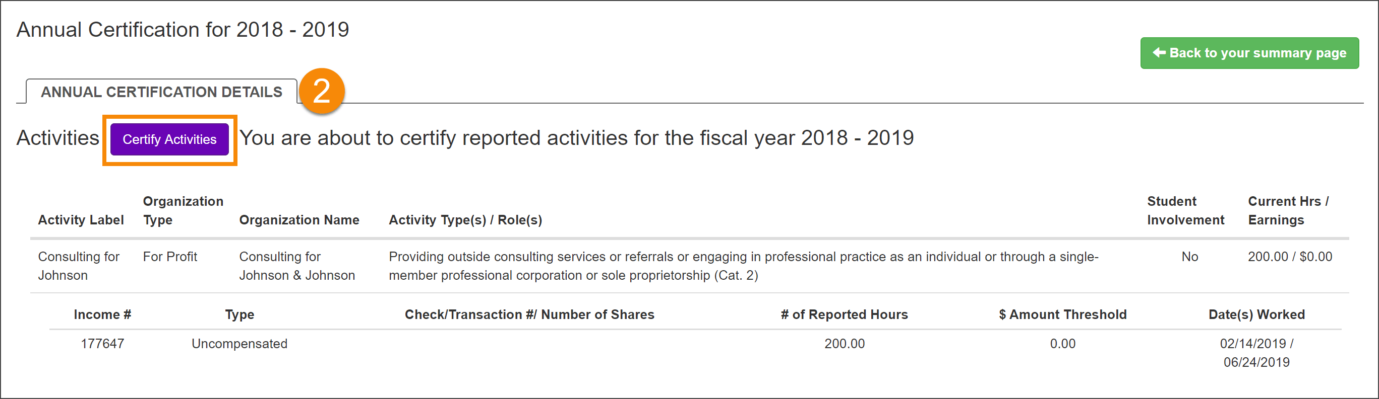 University of California Outside Activities Tracking System Annual Certification Report