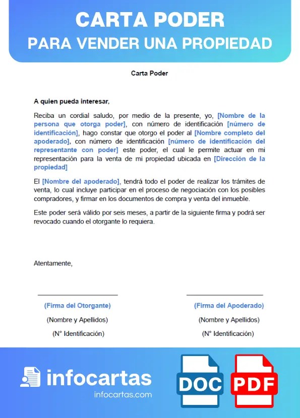 ⊛ Carta Poder para Vender una Propiedad en Word y PDF