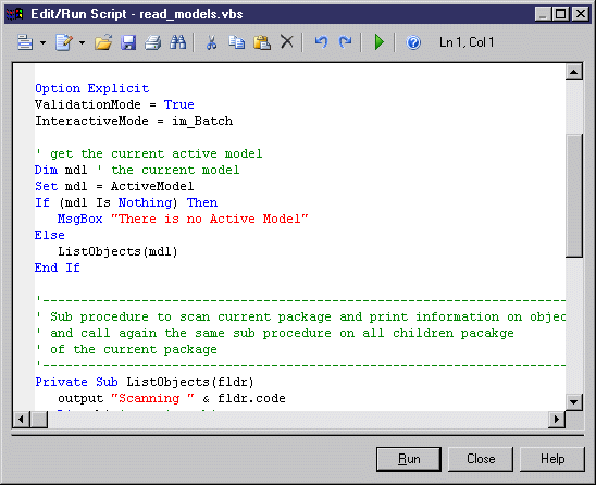 Using the Edit/Run Script Editor