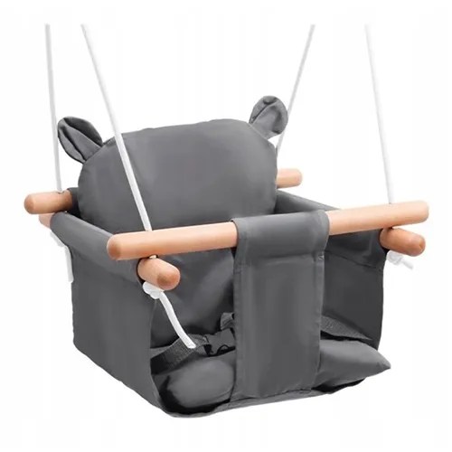 Wooden swing, seat and backrest made of a textile material. Product