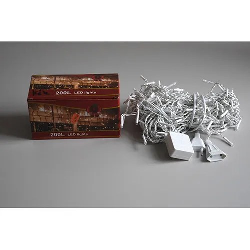 Lighting chain with 200 blue, nonreplaceable LEDs, a flashing unit