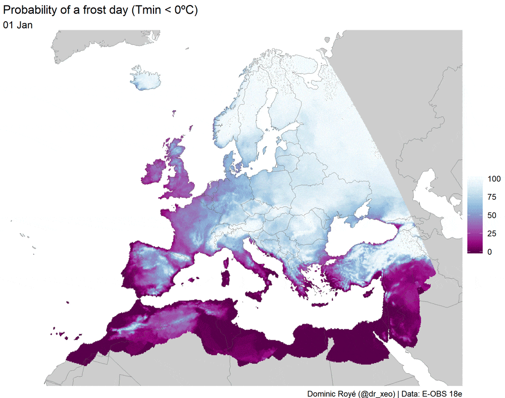 Map Frost day probability (minimum temperature