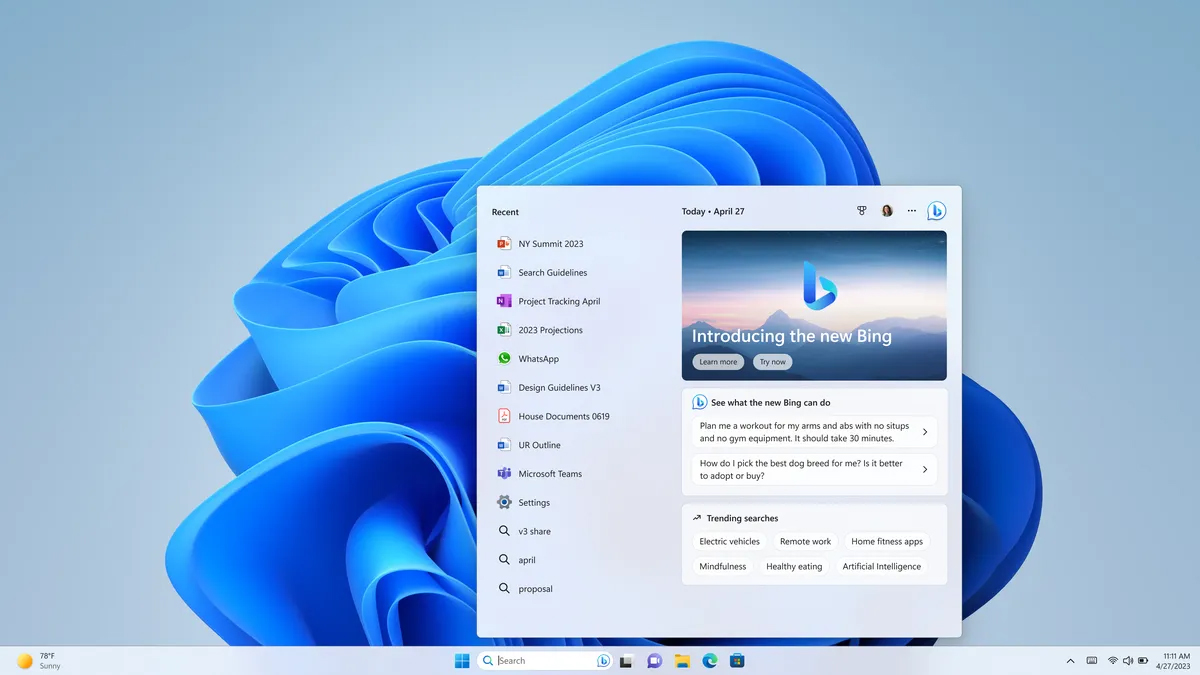 Microsoft ajoute l'IA Bing à Windows 11, élargissant ainsi l'accès à
