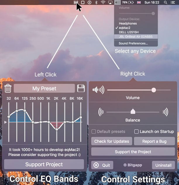 eqMac2 un égaliseur simple dans la barre de menu macOS