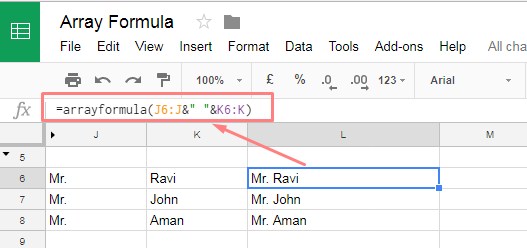 Google Sheets Array Formula Example and Usage