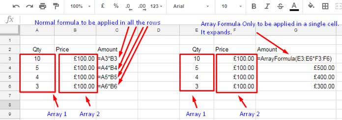 Google Sheets Array Formula Example and Usage