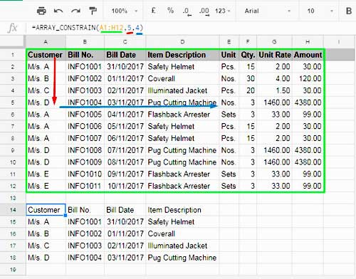 What is the Use of ARRAY_CONSTRAIN Formula in Google Sheets?