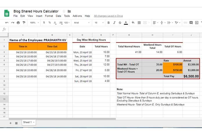 Calculate Day Wise Working Hours Normal, OT, Weekends, Night Shift