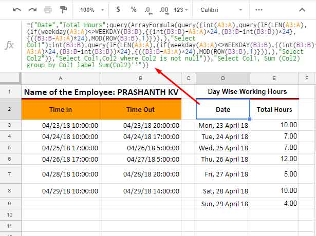 Calculate Day Wise Working Hours Normal, OT, Weekends, Night Shift