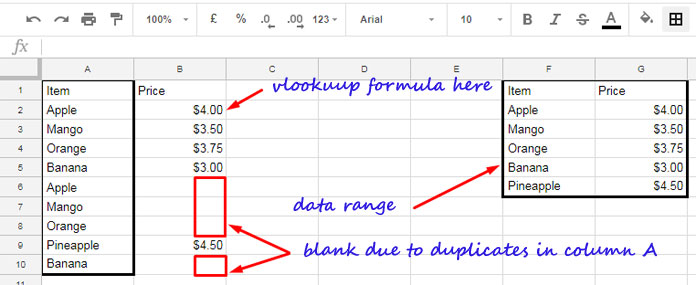 Exclude Duplicates in Vlookup Array Result in Google Sheets