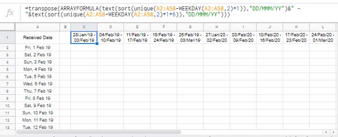 Calendar Week Formula in Google Sheets [Week Start/End Dates]