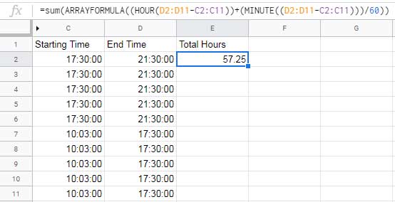 Payroll Hours Time Calculation in Google Sheets Using Time Functions