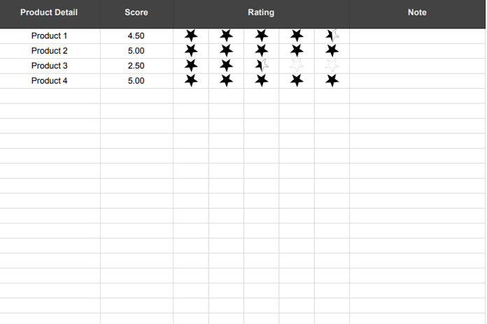 5Star Rating in Google Sheets Including Half Stars