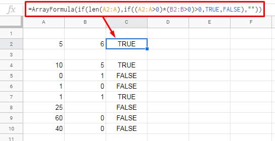 How to Use AND Logical in Array in Google sheets