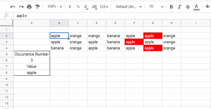 Highlight Nth Occurrence of a Value in Google Sheets