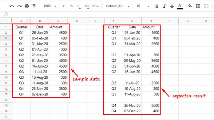 Automatically Insert a Blank Row Below Each Group in Google Sheets
