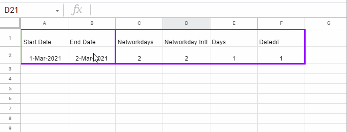 How To Calculate Number of Days Ignoring Blank Cells In Google Sheets