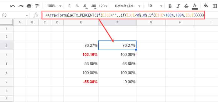 How to Limit a Percentage Value Between 0 and 100 in Google Sheets