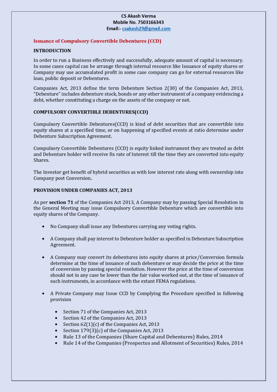 What is Compulsory Convertible Debentures Info Interact