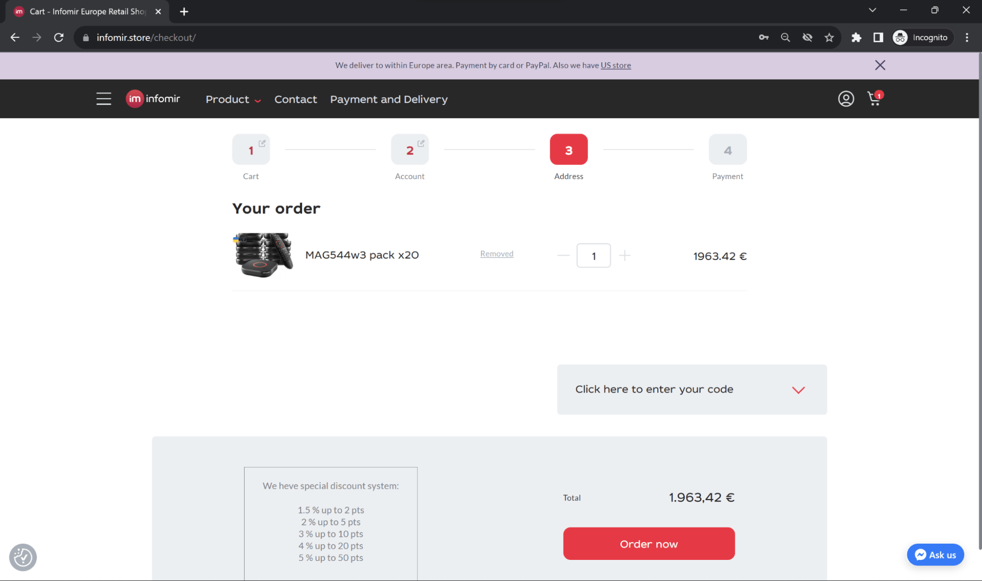 How to enter your VAT number for discount activation Infomir Europe