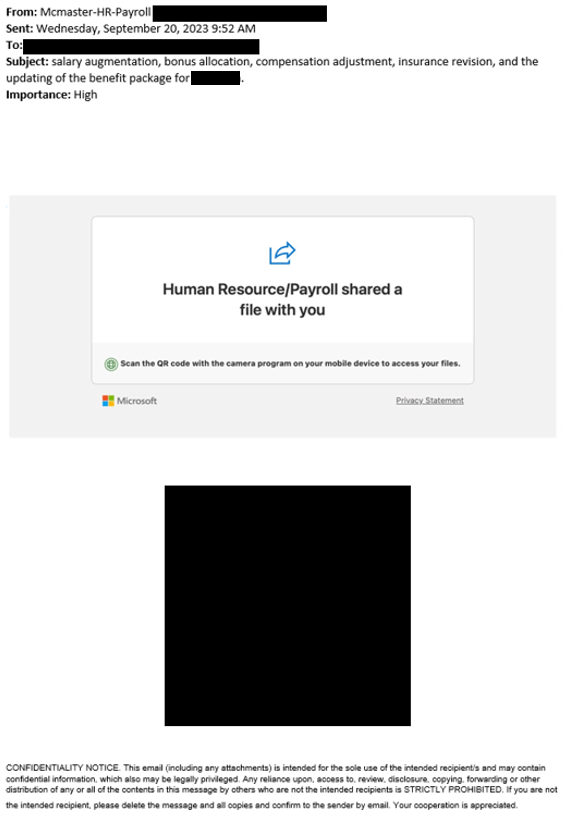Phishing Email salary augmentation, bonus allocation, compensation