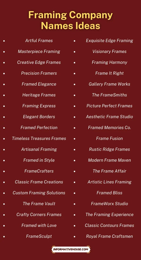 584+ Catchy Framing Names That Will Impress Your Customers